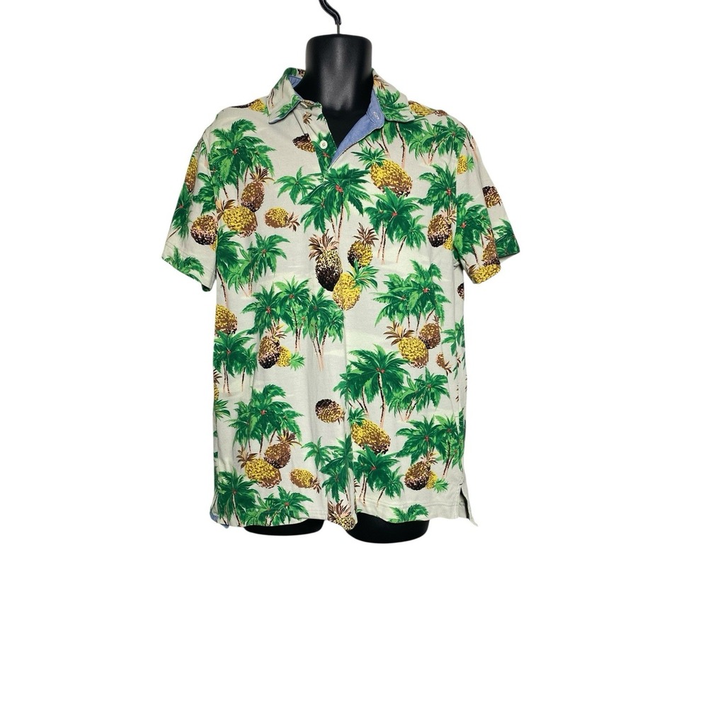 Tommy Hilfiger Men Hawaiian Green Pineapple Print‎ Button Up Polo Slim Fit Large